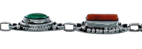 Turquoise Coral Navajo Sterling Silver Link Bracelet NX12507