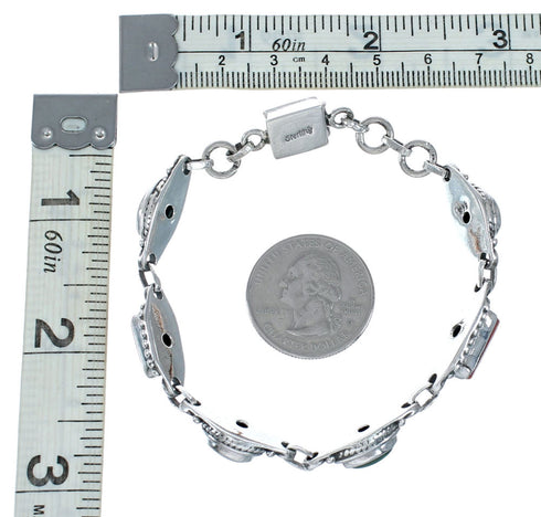 Turquoise Coral Navajo Sterling Silver Link Bracelet NX12507
