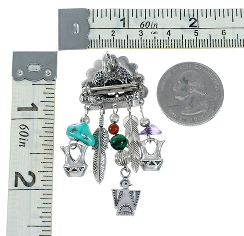 Native American Navajo Multicolor Chief Headdress Sterling Silver Pendant NX12506