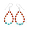 Navajo Turquoise And Coral Sterling Silver Hook Dangle Earrings NX12490