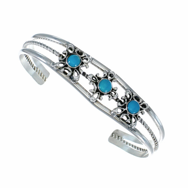Native American Navajo Turquoise Sterling Silver Cuff Flower Bracelet NX12500