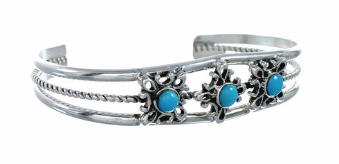 Native American Navajo Turquoise Sterling Silver Cuff Flower Bracelet NX12500