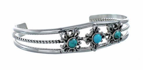 Native American Navajo Turquoise Sterling Silver Cuff Flower Bracelet NX12501