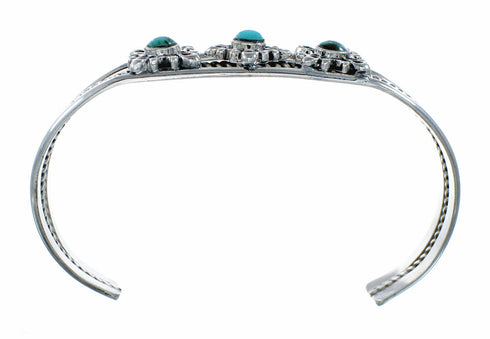 Native American Navajo Turquoise Sterling Silver Cuff Flower Bracelet NX12501
