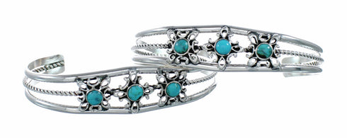 Native American Navajo Turquoise Sterling Silver Cuff Flower Bracelet NX12501