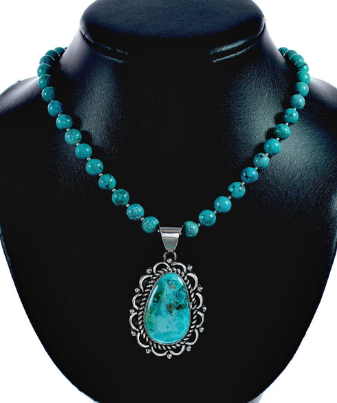 Genuine Navajo Turquoise Sterling Silver Necklace NX12514