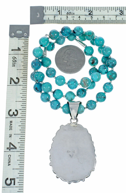 Genuine Navajo Turquoise Sterling Silver Necklace NX12514
