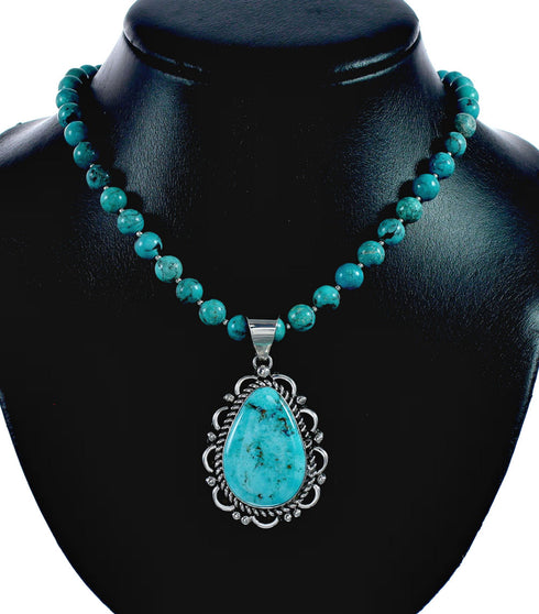 Native American Navajo Turquoise Sterling Silver Necklace NX12515