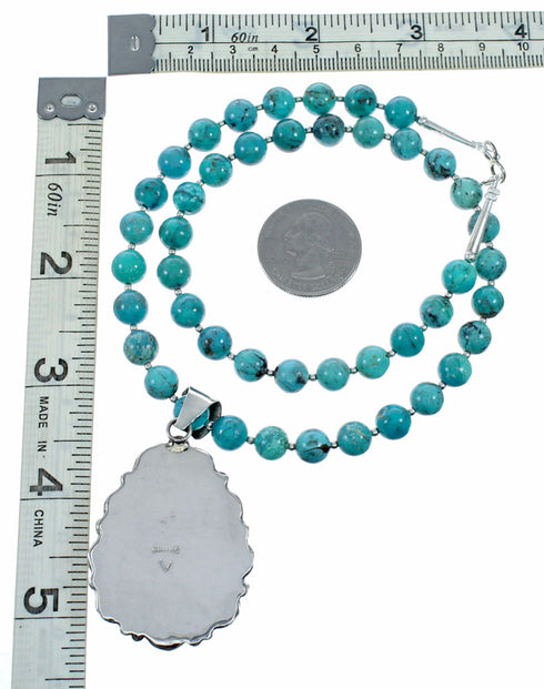 Native American Navajo Turquoise Sterling Silver Necklace NX12515