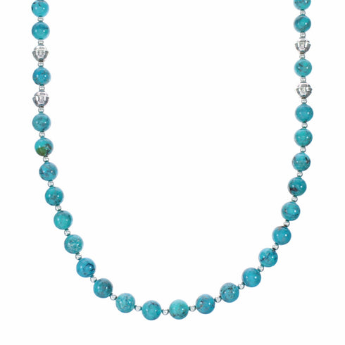 Navajo Turquoise Sterling Silver Bead Necklace NX12516