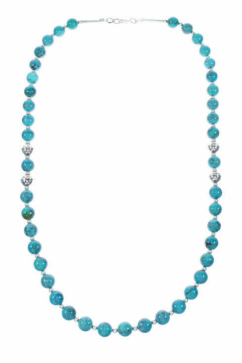 Navajo Turquoise Sterling Silver Bead Necklace NX12516