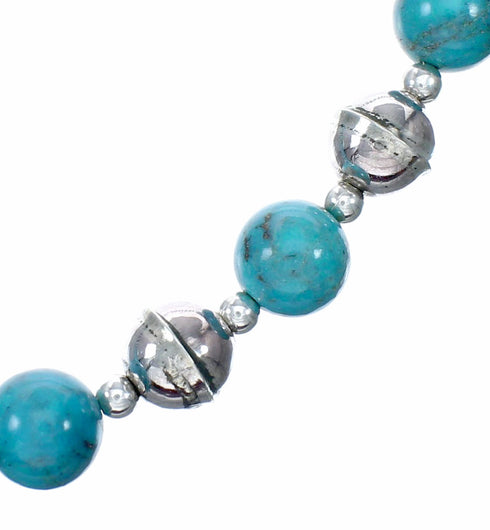 Navajo Turquoise Sterling Silver Bead Necklace NX12516