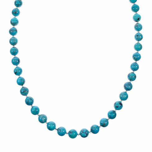 Navajo Native American Turquoise Sterling Silver Bead Necklace NX12518