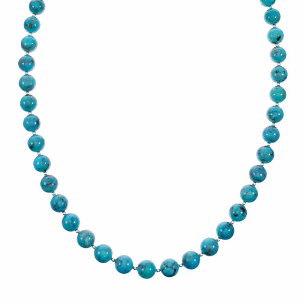 Navajo Native American Turquoise Sterling Silver Bead Necklace NX12518