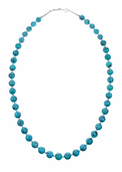 Navajo Native American Turquoise Sterling Silver Bead Necklace NX12518