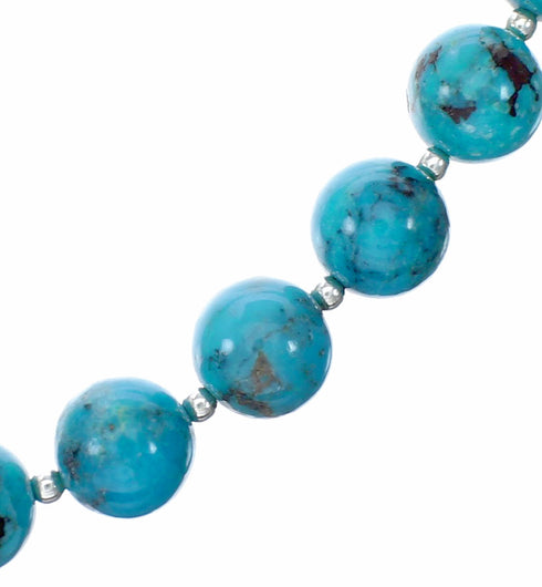 Navajo Native American Turquoise Sterling Silver Bead Necklace NX12518