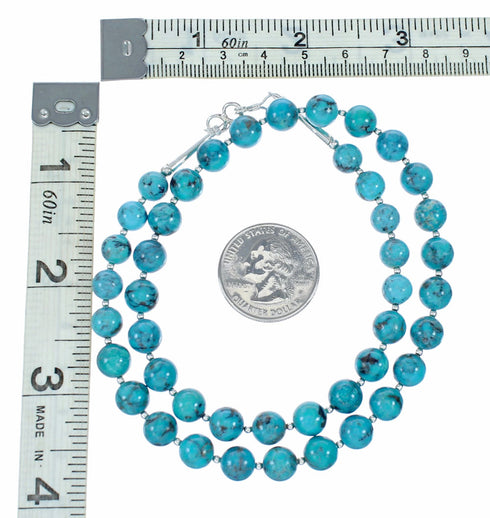 Navajo Native American Turquoise Sterling Silver Bead Necklace NX12518