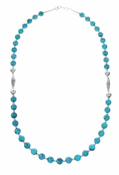 Navajo Native American Turquoise Sterling Silver Bead Necklace NX12517