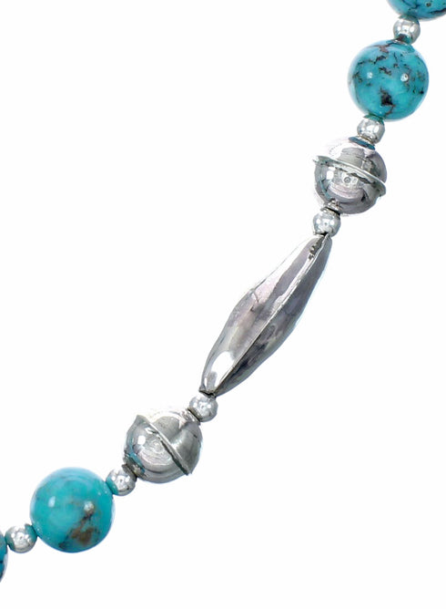 Navajo Native American Turquoise Sterling Silver Bead Necklace NX12517