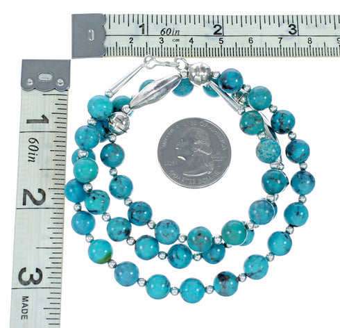 Navajo Native American Turquoise Sterling Silver Bead Necklace NX12517