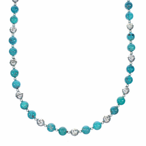 Genuine Navajo Turquoise Sterling Silver Bead Necklace NX12520
