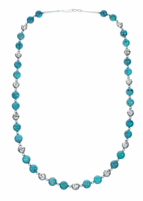 Genuine Navajo Turquoise Sterling Silver Bead Necklace NX12520