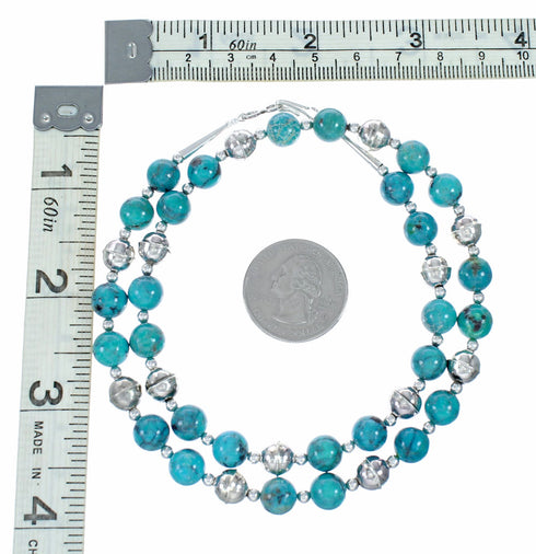 Genuine Navajo Turquoise Sterling Silver Bead Necklace NX12520