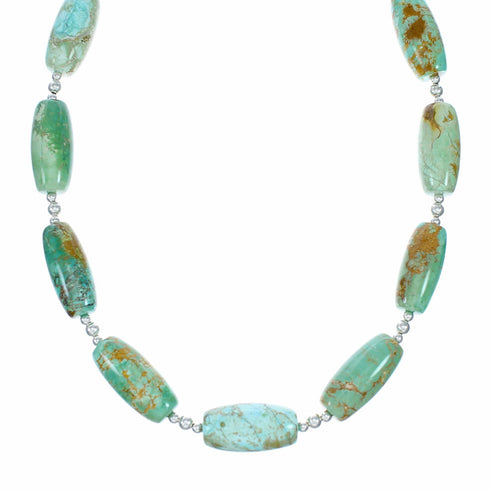 Genuine Native American Navajo Carico Lake Turquoise Sterling Silver Bead Necklace NX12519