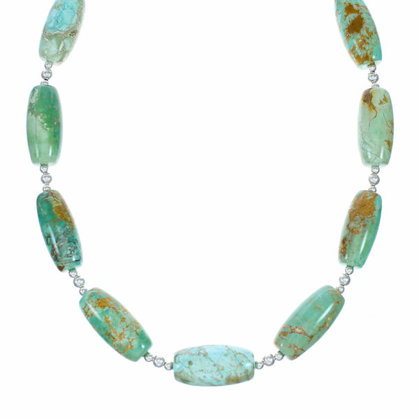 Genuine Native American Navajo Carico Lake Turquoise Sterling Silver Bead Necklace NX12519
