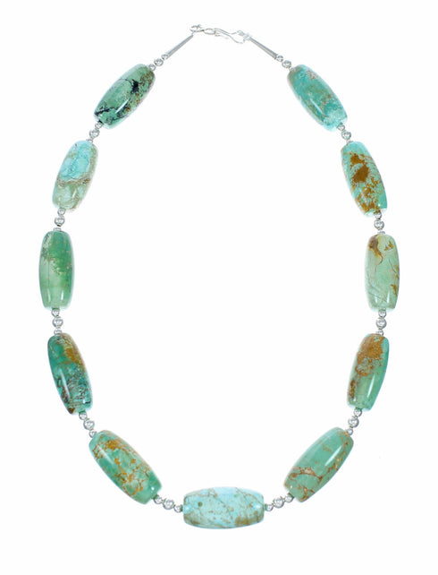 Genuine Native American Navajo Carico Lake Turquoise Sterling Silver Bead Necklace NX12519