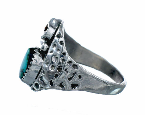 Sterling Silver Navajo Turquoise Coral Leaf Design Ring Size 9-1/2 NX12537