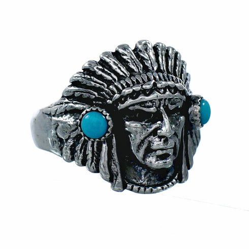 Navajo Turquoise Chief Head Silver Ring Size 10-1/4 NX12538