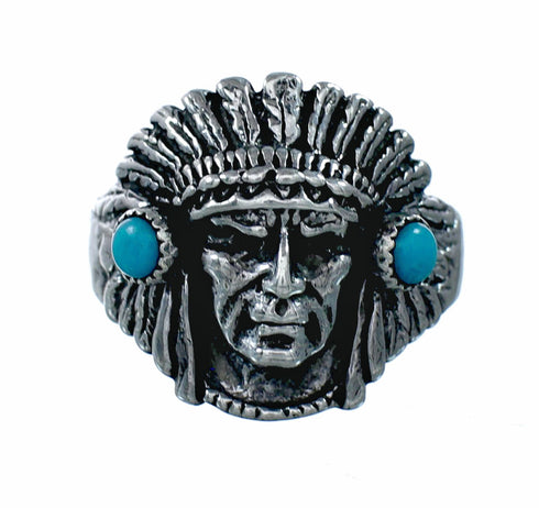 Navajo Turquoise Chief Head Silver Ring Size 10-1/4 NX12538