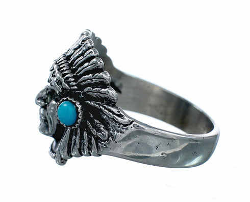 Navajo Turquoise Chief Head Silver Ring Size 10-1/4 NX12538