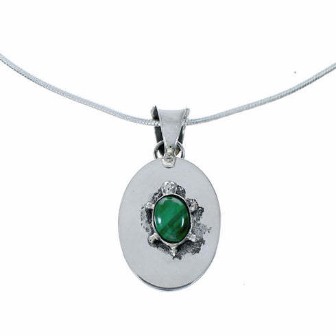 Navajo Malachite Turtle Pendant Sterling Silver Snake Chain Necklace Set NX12534