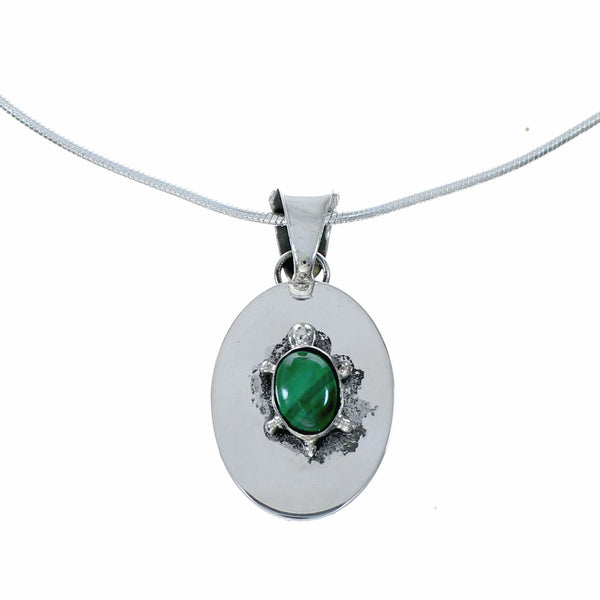 Navajo Malachite Turtle Pendant Sterling Silver Snake Chain Necklace Set NX12534