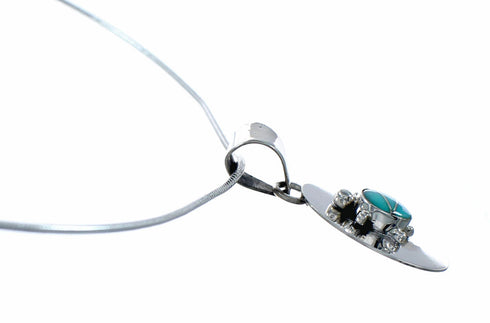 Navajo Turquoise Inlay Turtle Pendant Sterling Silver 18" Snake Chain Necklace Set NX12535
