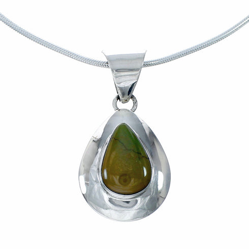 Sterling Silver Turquoise Navajo Tear Drop Pendant 16" Italian Snake Chain Necklace Set NX12536