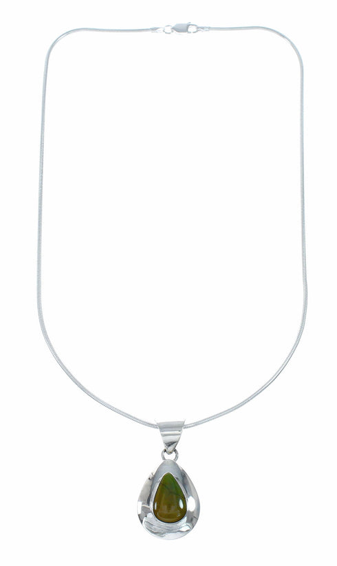 Sterling Silver Turquoise Navajo Tear Drop Pendant 16" Italian Snake Chain Necklace Set NX12536