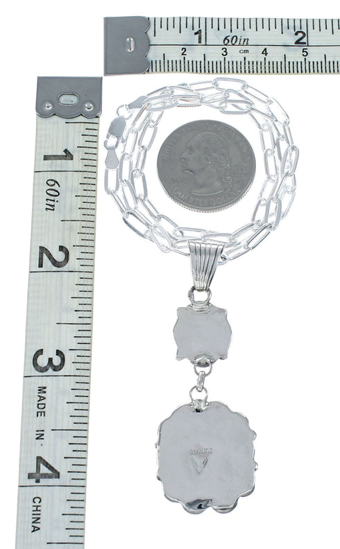 Genuine Navajo Turquoise Inlay Pendant Sterling Silver Link Chain Necklace Set NX12544