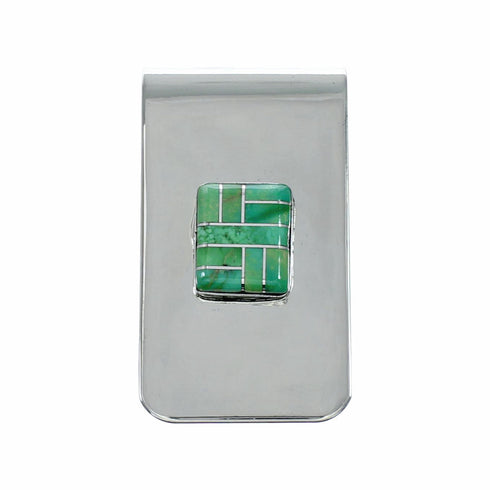 Sterling Silver And Turquoise Inlay Navajo Money Clip NX12529