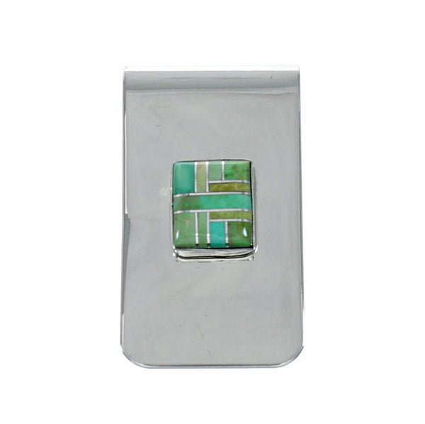 Sterling Silver And Turquoise Inlay Navajo Money Clip NX12530