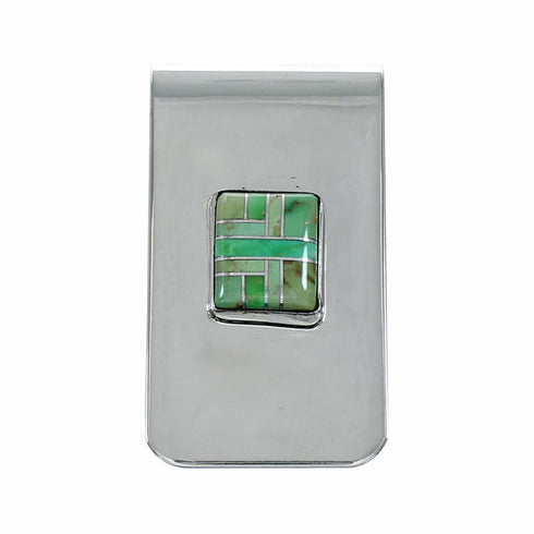 Navajo Sterling Silver And Turquoise Inlay Money Clip NX12531