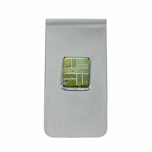 Navajo Sterling Silver And Turquoise Inlay Money Clip NX12532