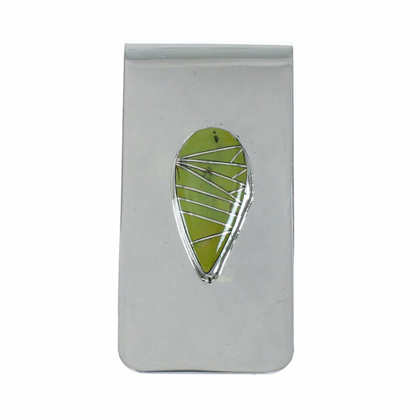 Navajo Sterling Silver And Turquoise Tear Drop Inlay Money Clip NX12533
