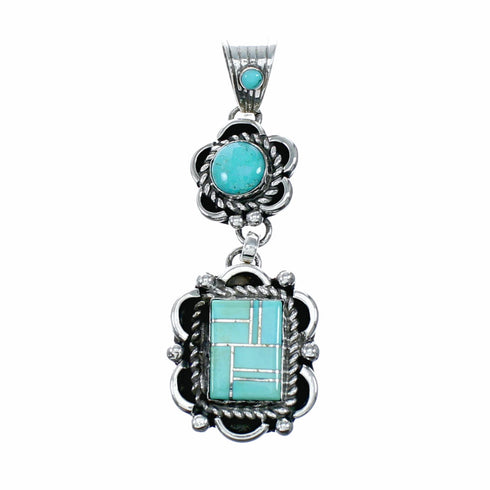 Turquoise Inlay Navajo Authentic Sterling Silver Pendant NX12524