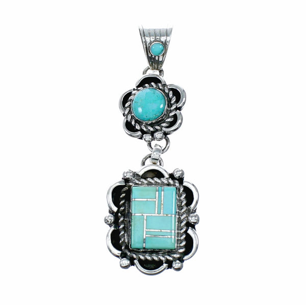 Turquoise Inlay Navajo Authentic Sterling Silver Pendant NX12524