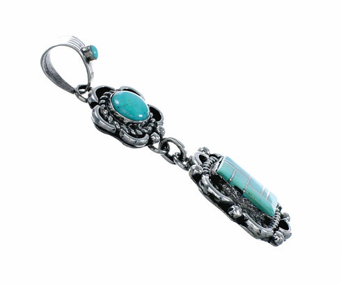 Turquoise Inlay Navajo Authentic Sterling Silver Pendant NX12524
