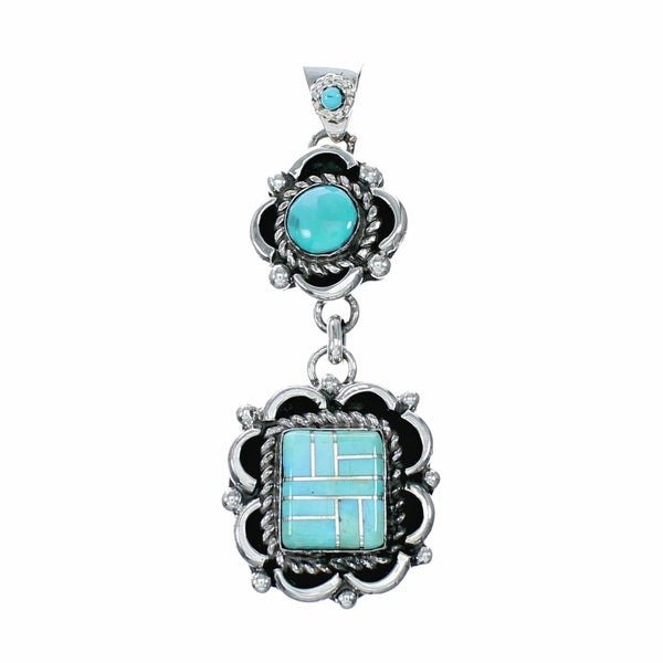 Turquoise Inlay Navajo Authentic Sterling Silver Pendant NX12525