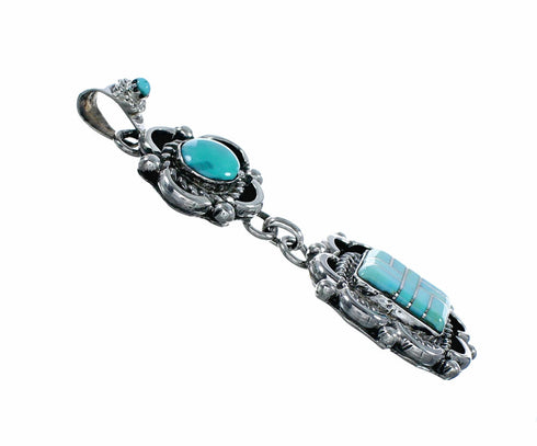 Turquoise Inlay Navajo Authentic Sterling Silver Pendant NX12525